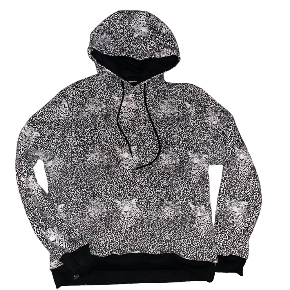 Brooklyn Black and White Leopard Pullover Hoodie Size Medium